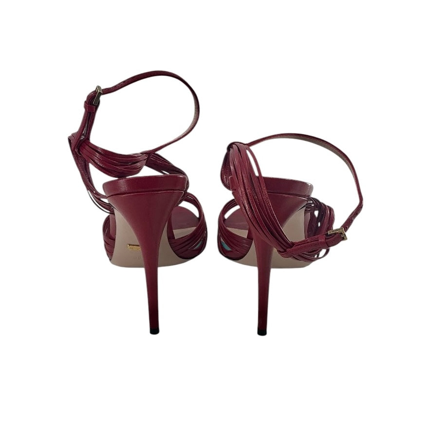 Gucci Red Leather Allie Knot Strappy Ankle Strap Sandals