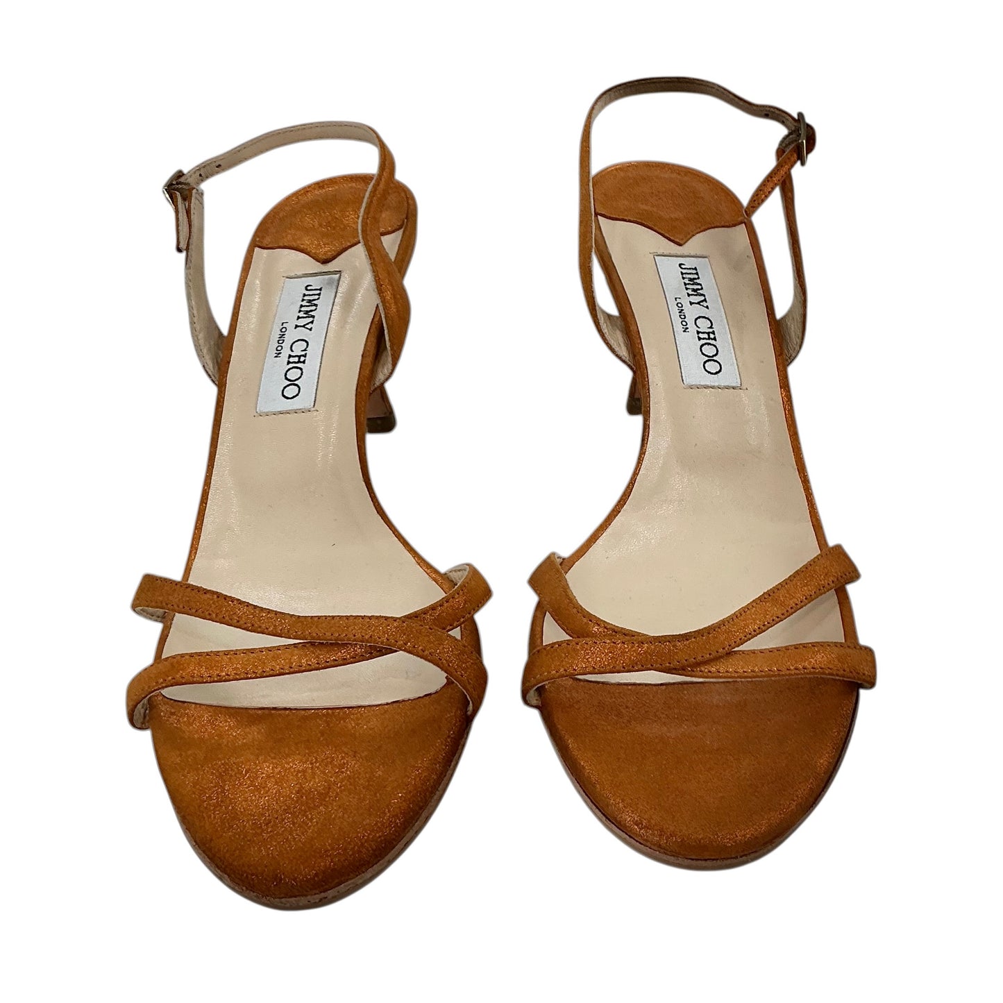 Jimmy Choo Bronze Jag Metallic Strappy Slingback Kitten Heels