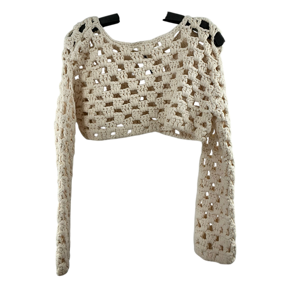 LoveShackFancy Keely Cropped Crochet Knit Pullover Sweater Cream