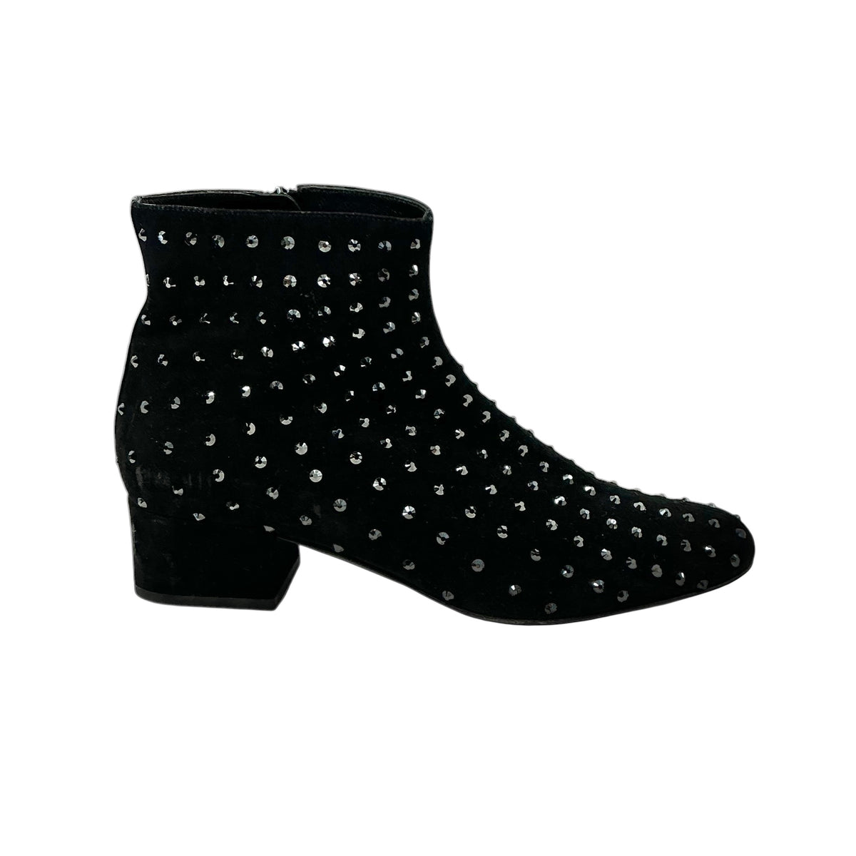 Saint Laurent Crystal-Embellished Suede Ankle Boots Black