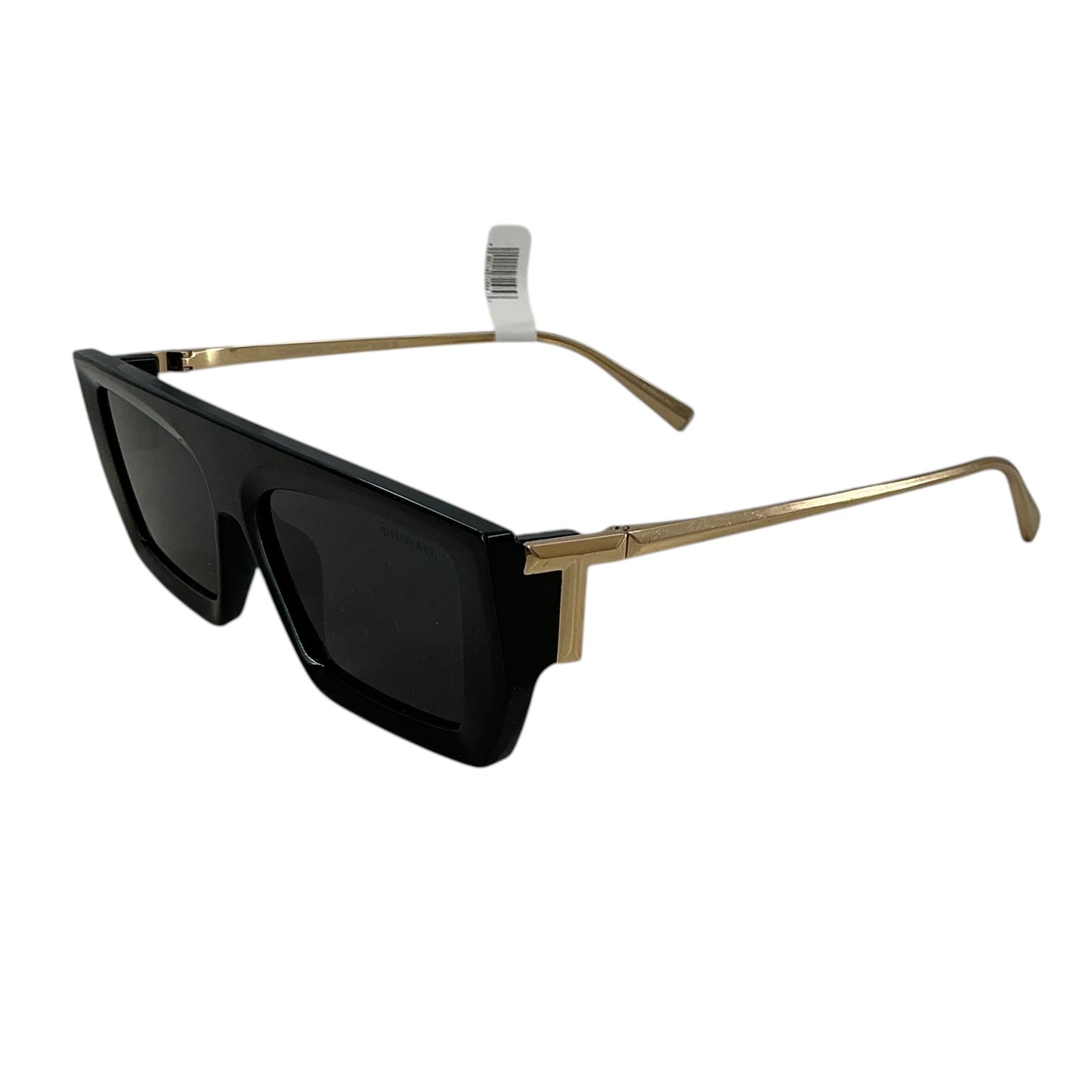 Tiffany & Co. Black Rectangular Sunglasses Gold T-Logo Accent