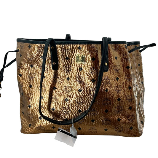 MCM Metallic Visetos Large Shopper Tote in Gold & Black