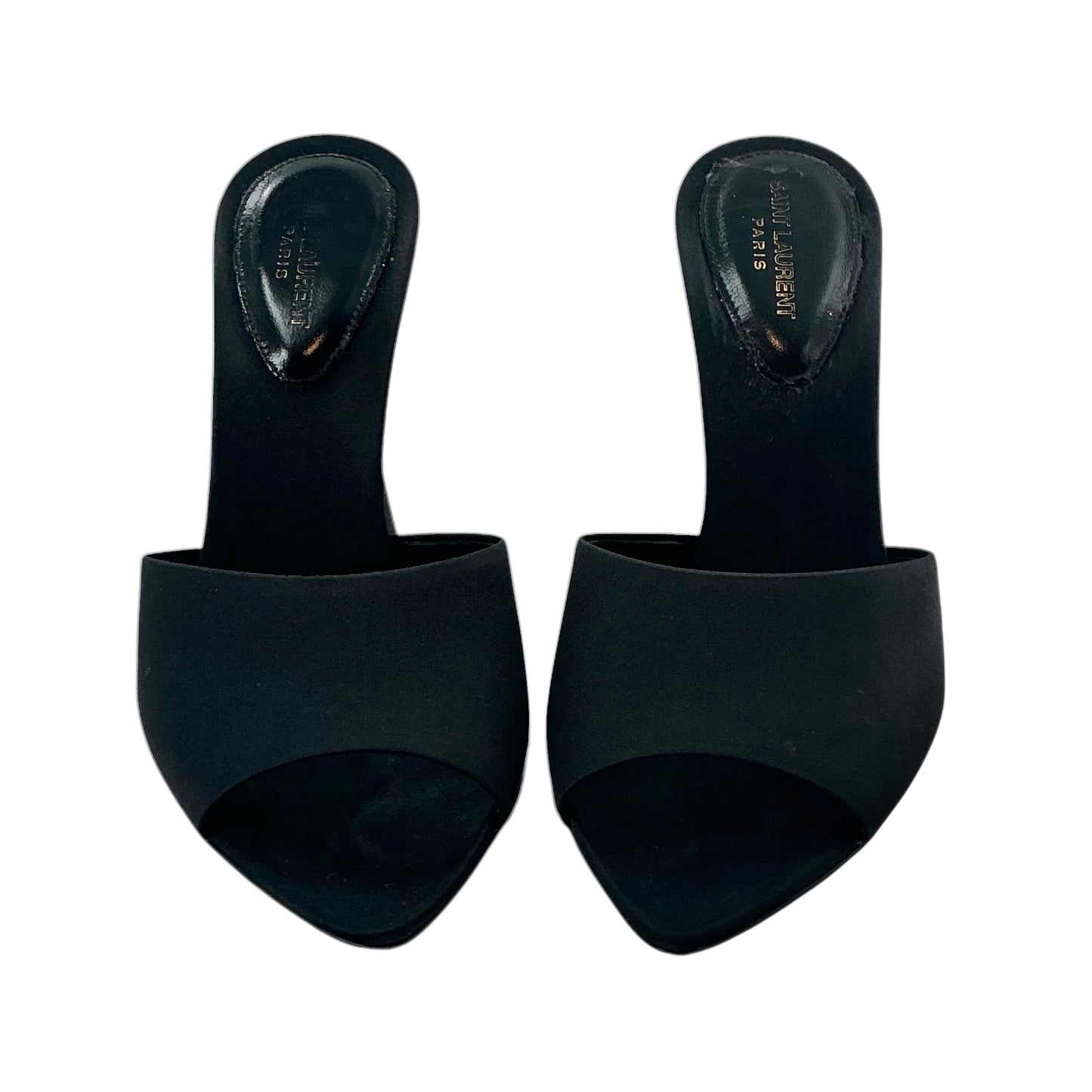 Saint Laurent Paris Black Satin Suite 105 Mule Heeled Sandals