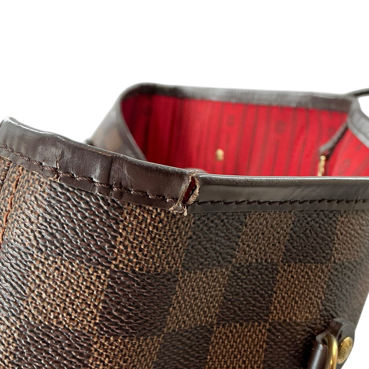 Louis Vuitton Neverfull GM Damier Ebene Tote Bag Brown Red Interior