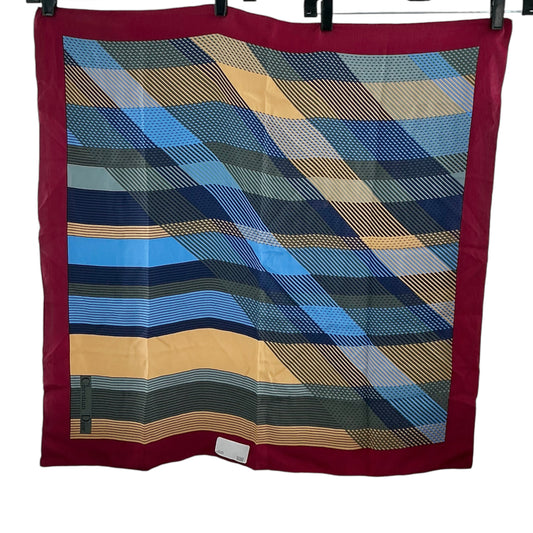 Christian Dior Vintage Silk Scarf Graphic Chevron Waves Burgundy Blue Gold