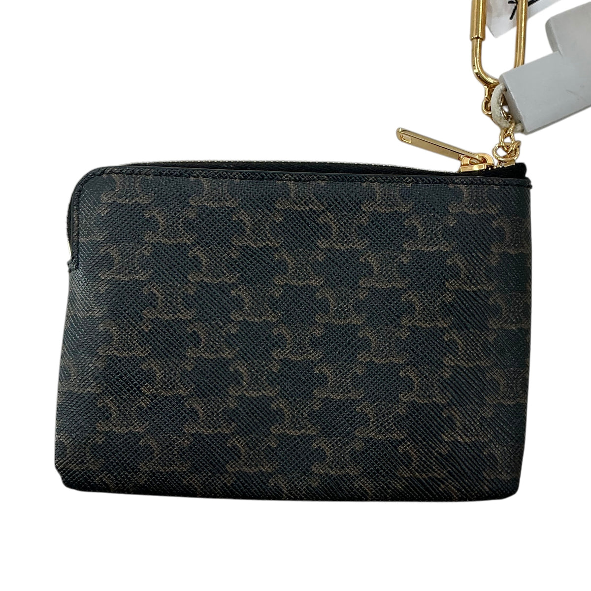 CELINE Black Triomphe Canvas Coin & Card Pouch with Key Ring Hook