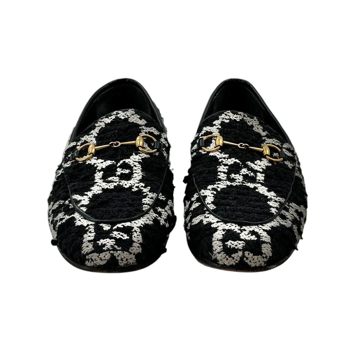 Gucci Black & White GG Tweed Jordaan Horsebit Loafers