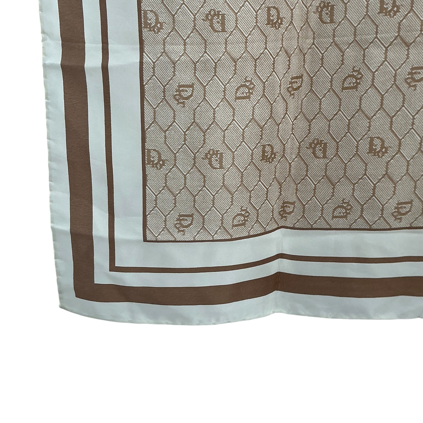 Vintage Christian Dior Honeycomb Monogram Silk Square Scarf - Beige & Chocolate Brown