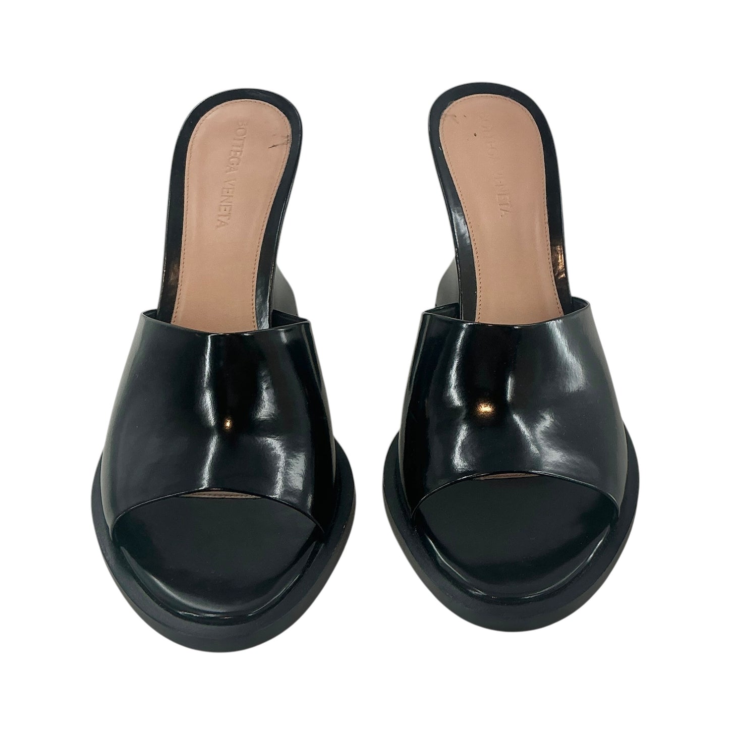Bottega Veneta Black Patent Leather "Cha-Cha" Sculptural Heel Mules