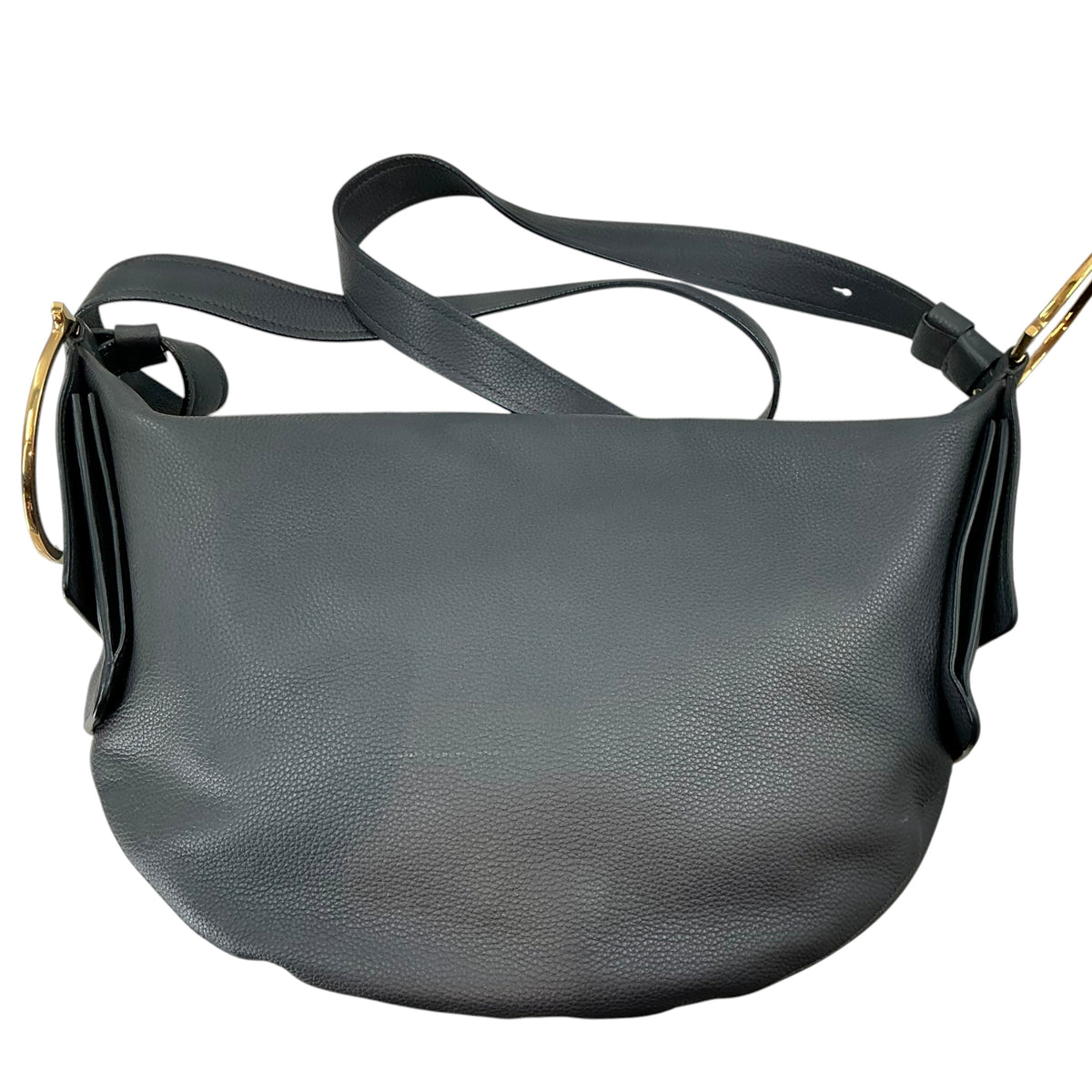 Salvatore Ferragamo Black Hammered Leather Hoop Hobo Bag