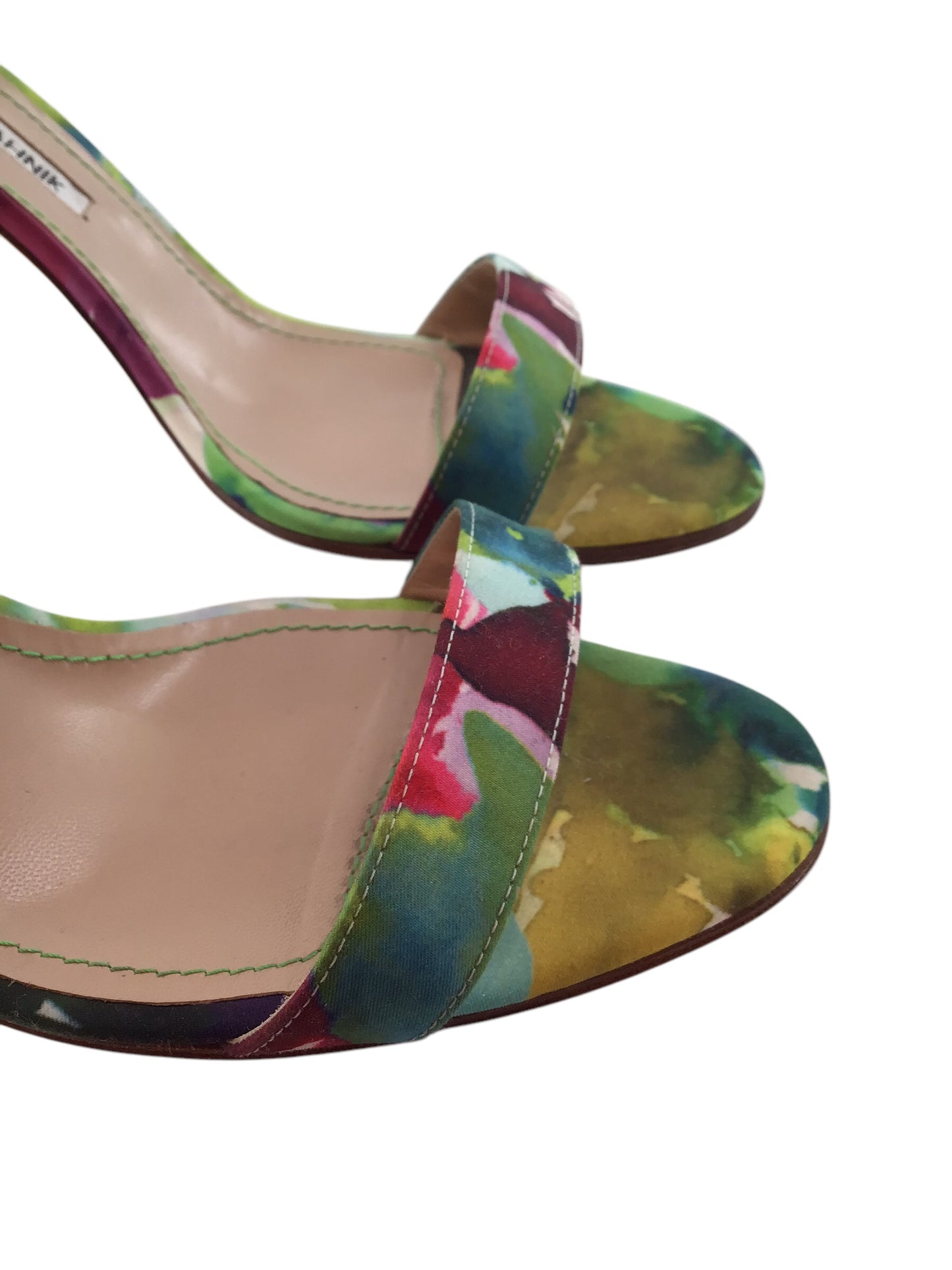 Manolo Blahnik Chaos Floral Print Fabric Sandals