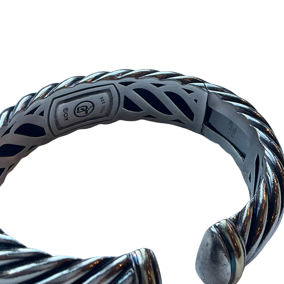 David Yurman Sterling Silver Waverly Cable Cuff Open Bangle Bracelet