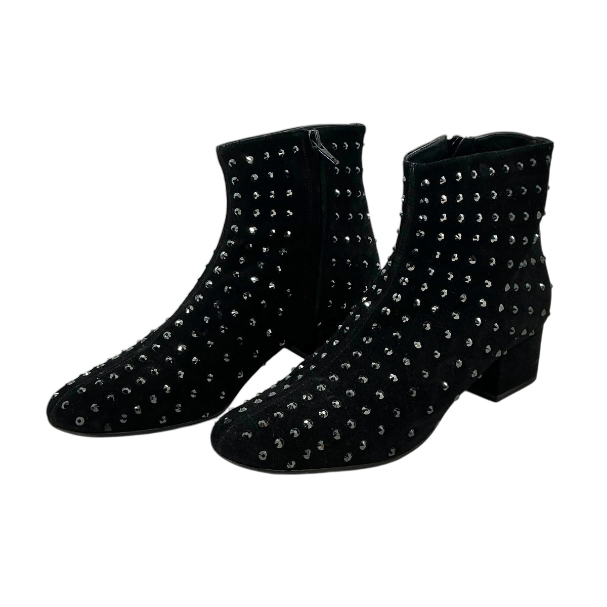 Saint Laurent Crystal-Embellished Suede Ankle Boots Black