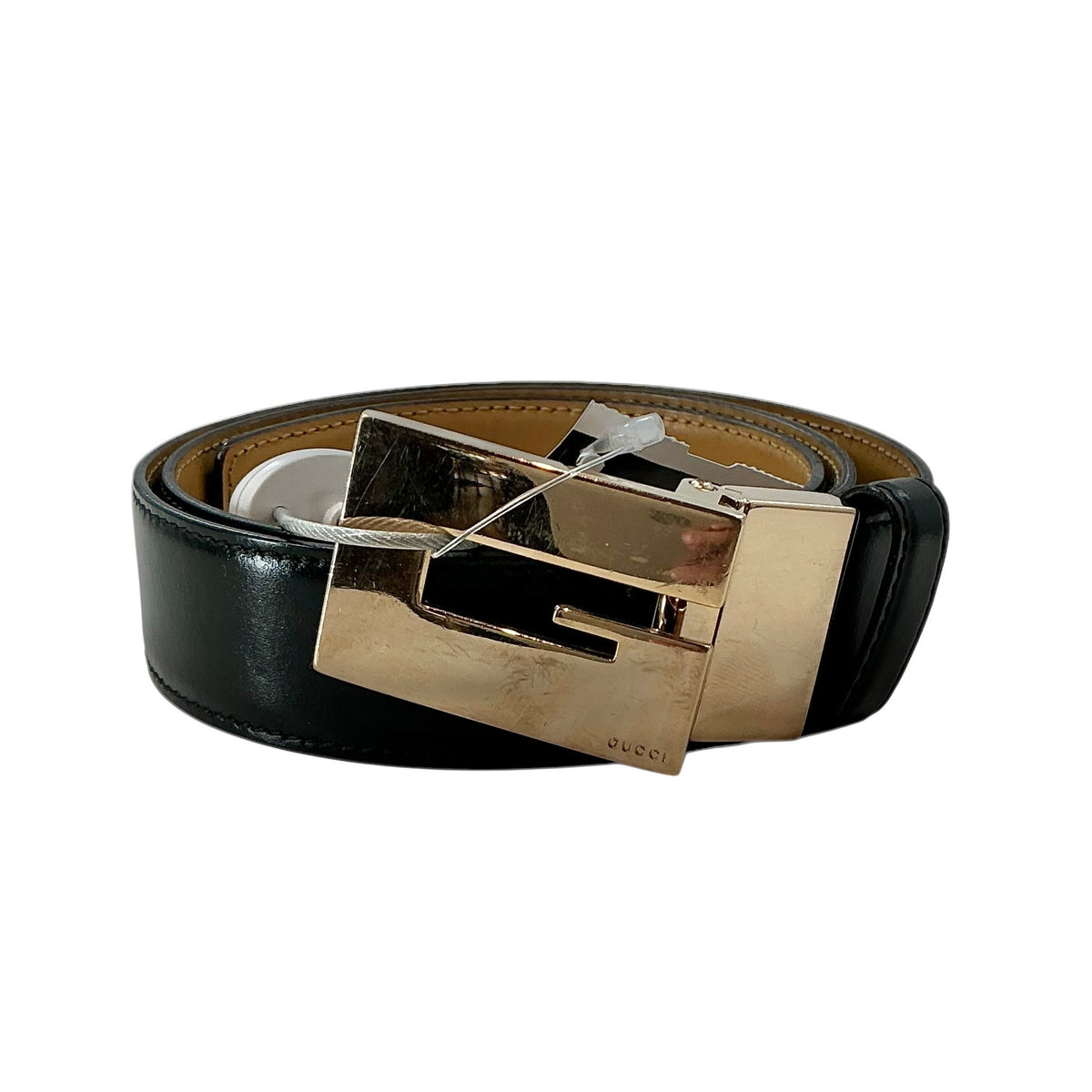 Vintage Gucci Block G Logo Black Leather Belt