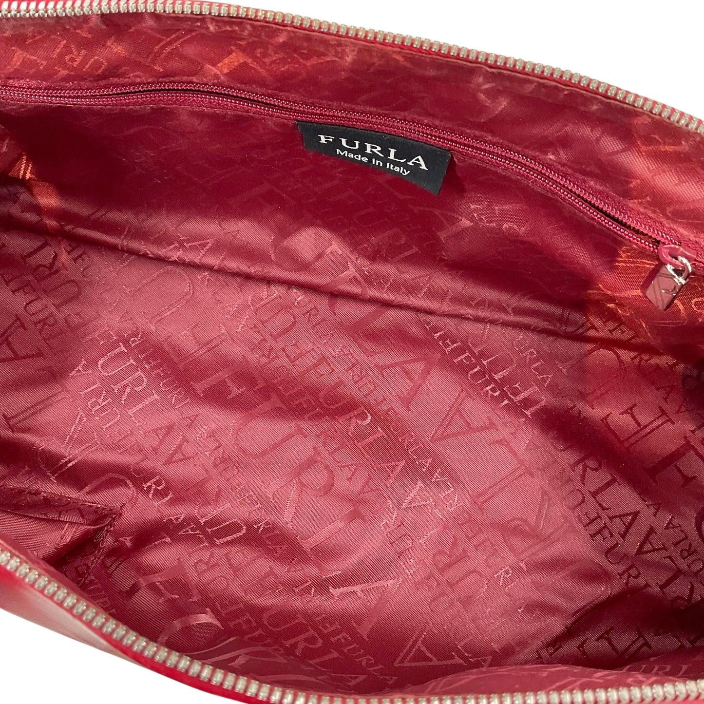 FURLA Red Smooth Leather Oblong Baguette Shoulder Bag