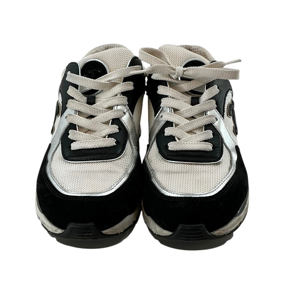 Chanel CC Logo Mesh and Laminated Leather Low-Top Sneakers