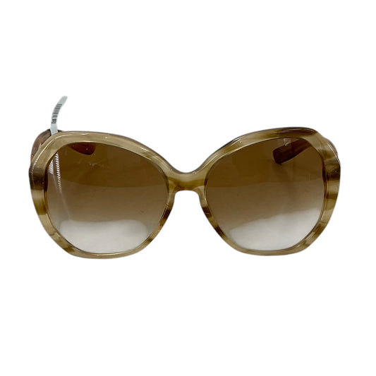 Bottega Veneta BV183S Vintage Brown Orange Striped Butterfly Pin Oversized Sunglasses