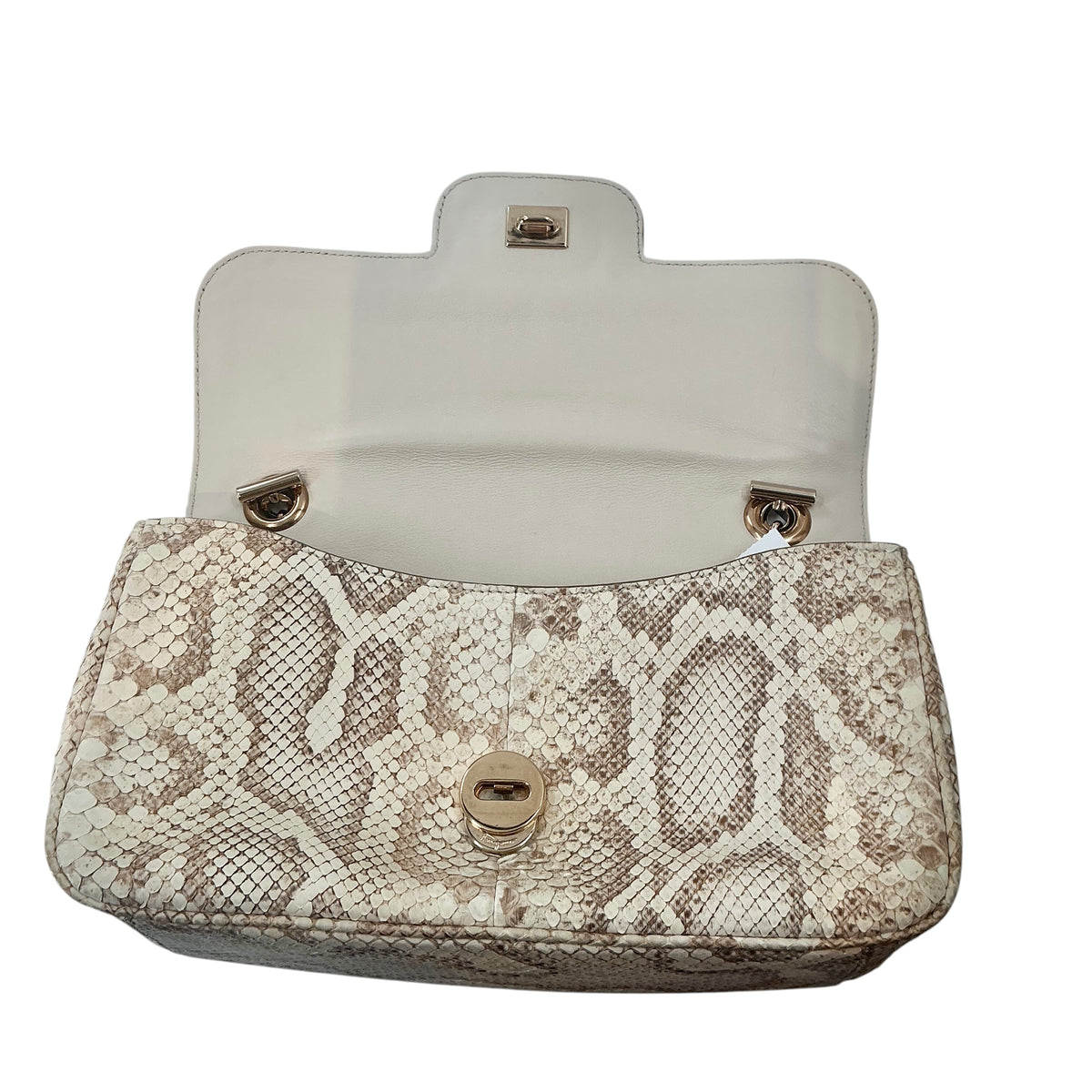 Salvatore Ferragamo Beige Python Luciana Flap Shoulder Bag