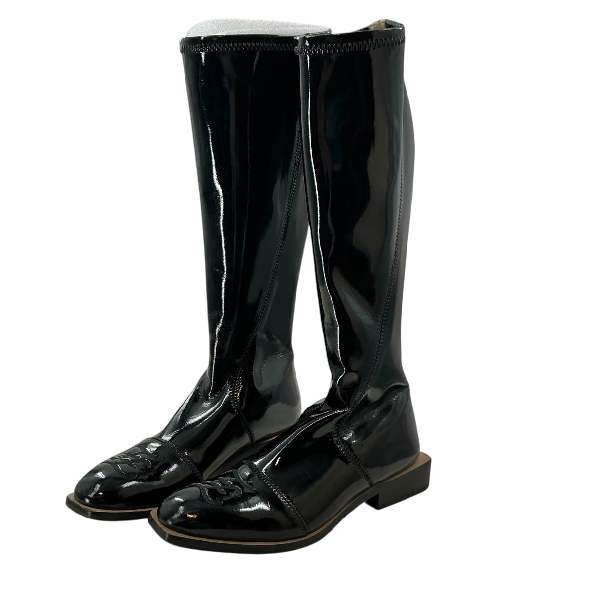 Fendi Black Patent Leather Karligraphy Accent Knee-High Boots