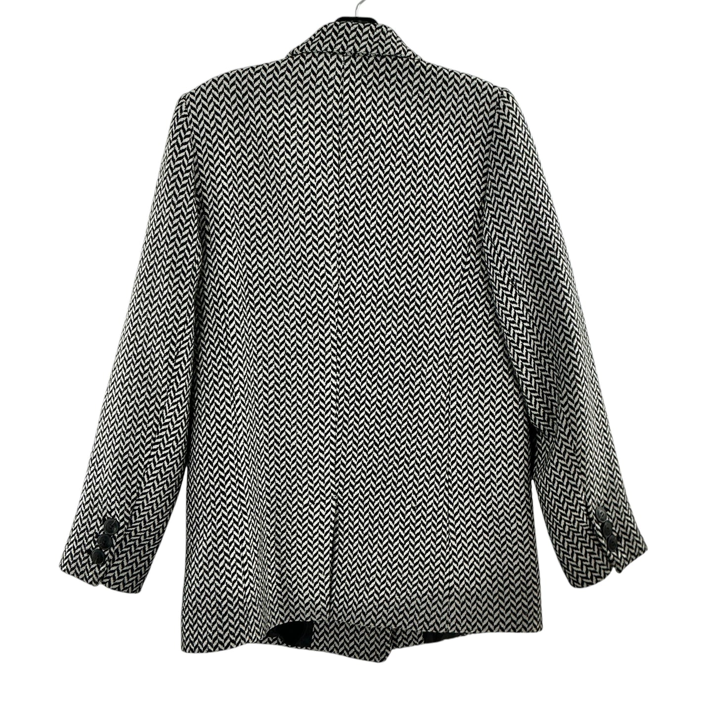 Anine Bing Fishbone Double-Breasted Blazer Jacket - Black & Off-White Chevron