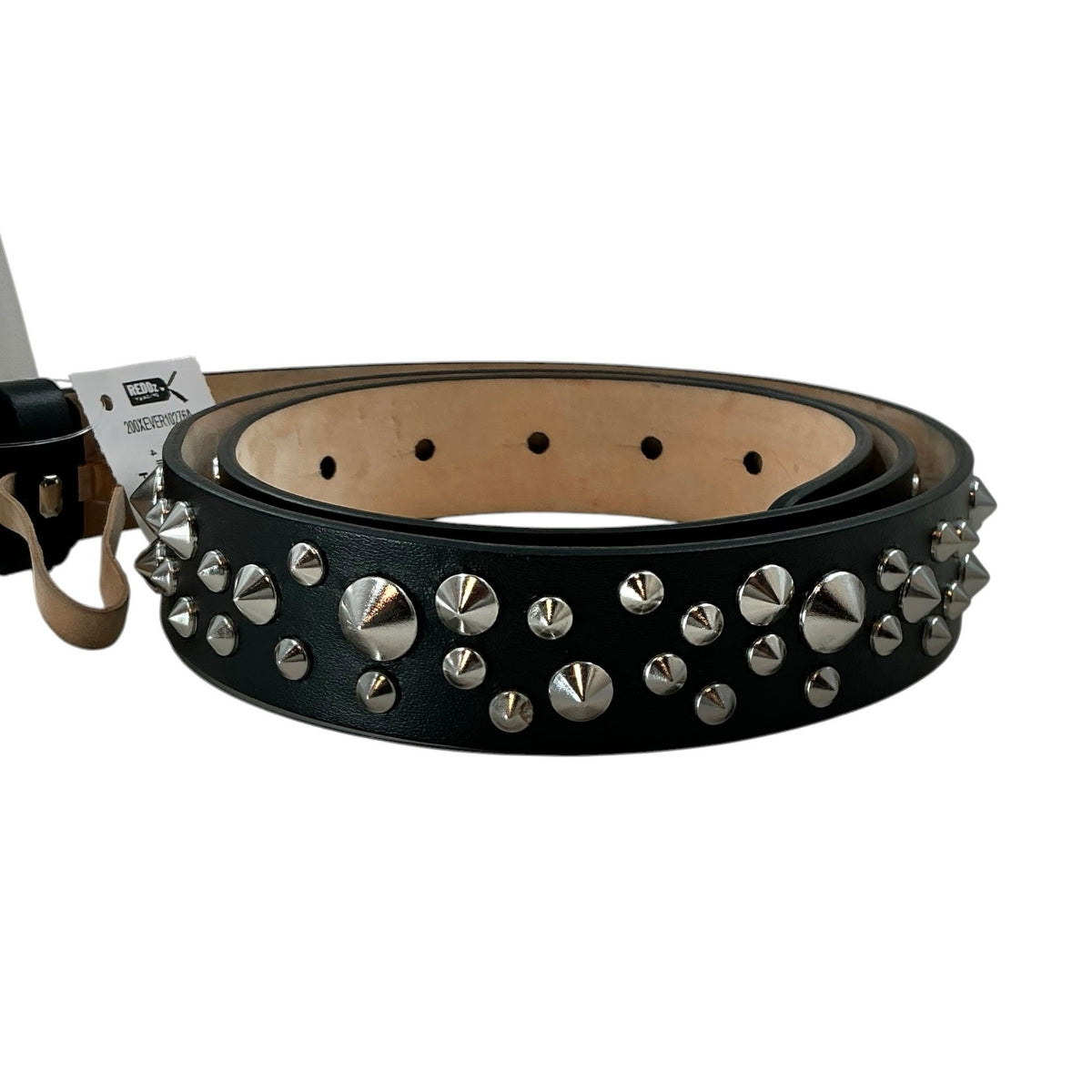 Versace Black Calfskin Studded Belt Silver Medusa Plaque