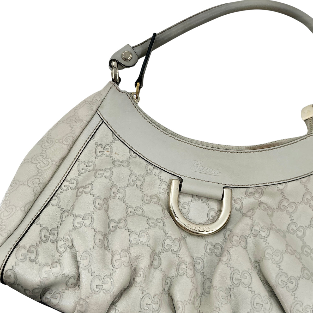 Gucci Off-White Guccissima Leather Medium Abbey D-Ring Hobo Bag