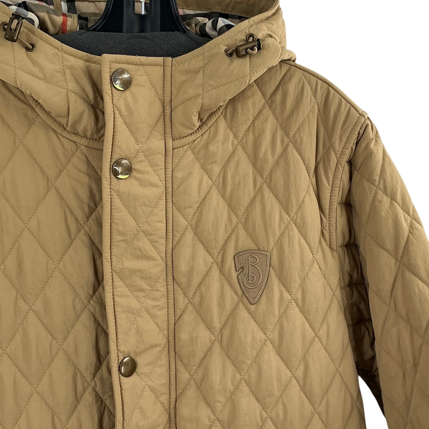 Burberry Flax Beige Diamond-Quilted Long Hooded Parka Coat