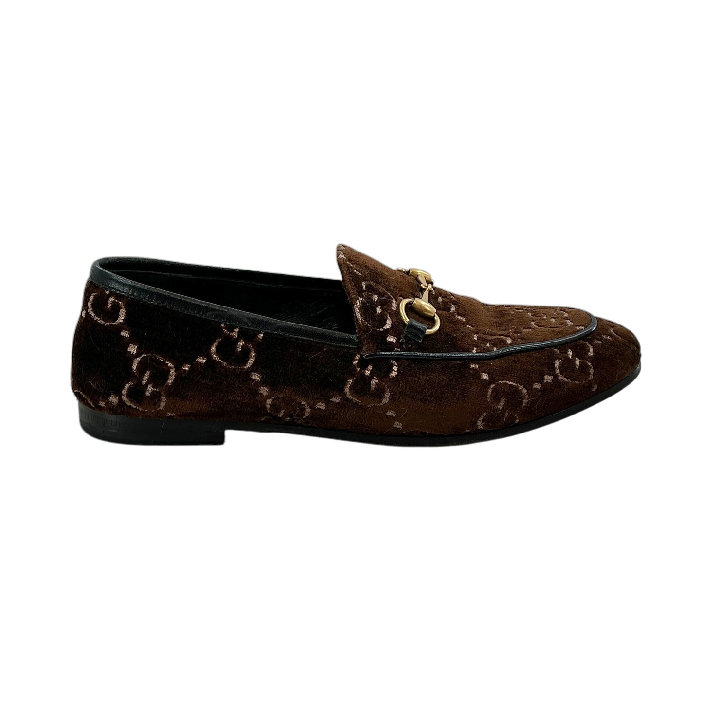 Gucci Brown Velvet GG Monogram Horsebit Jordaan Loafers