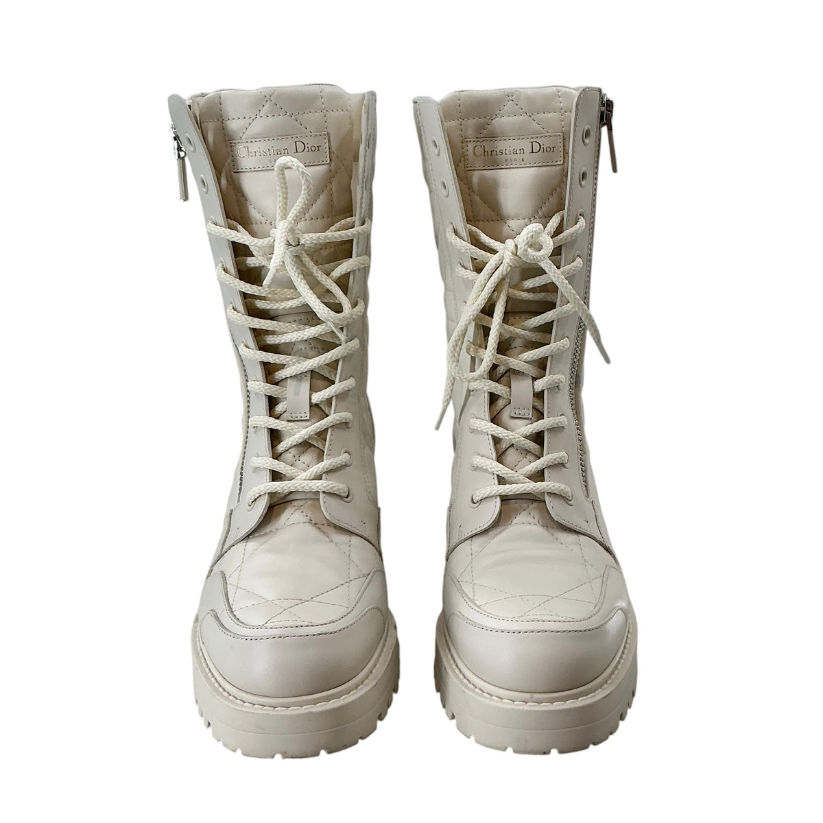 Christian Dior D-Leader Off-White Quilted Leather Ankle Biker Boots