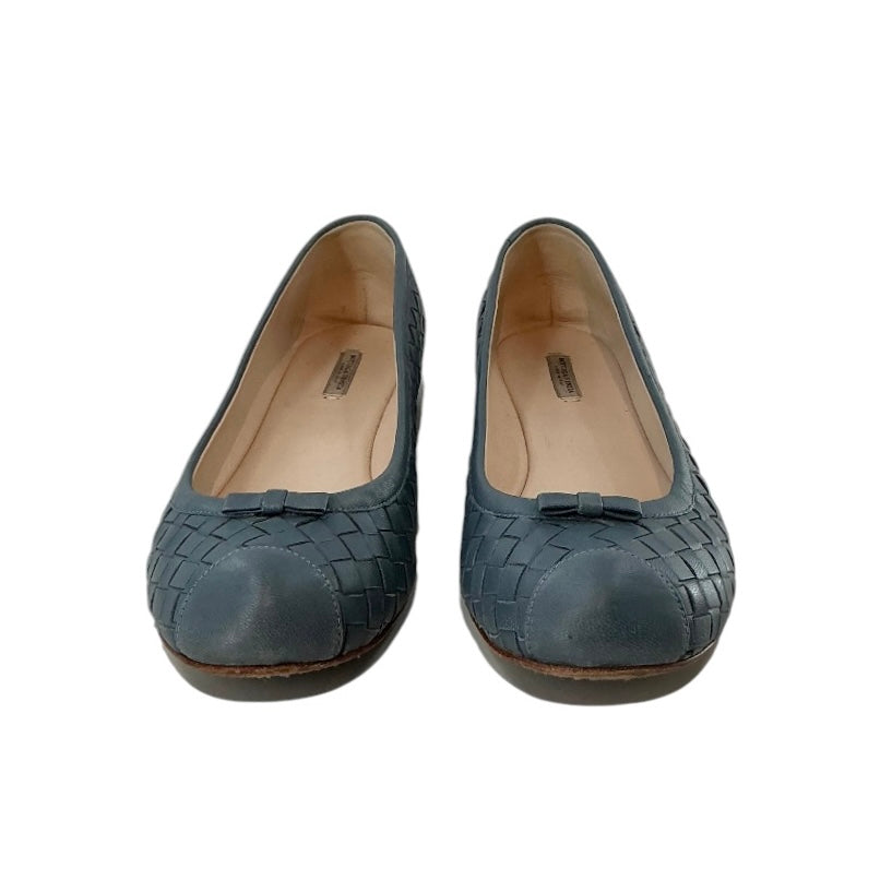 Bottega Veneta Blue Intrecciato Woven Leather Bow Ballet Flats