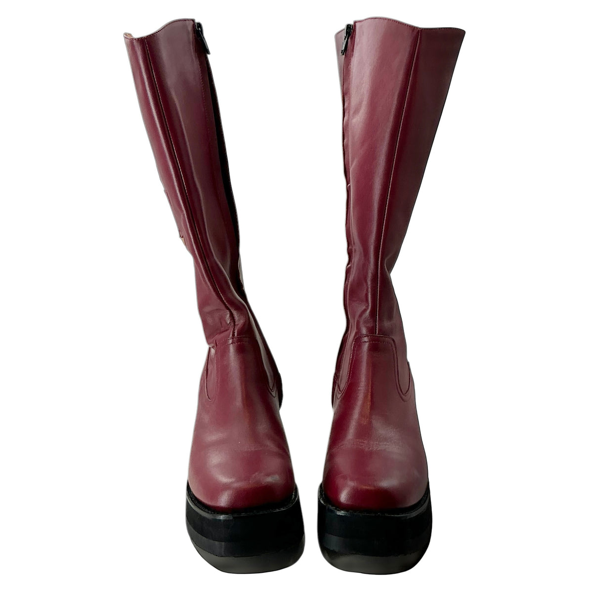 Sendra 70s Retro Red Leather Floral Chunky Platform Boots