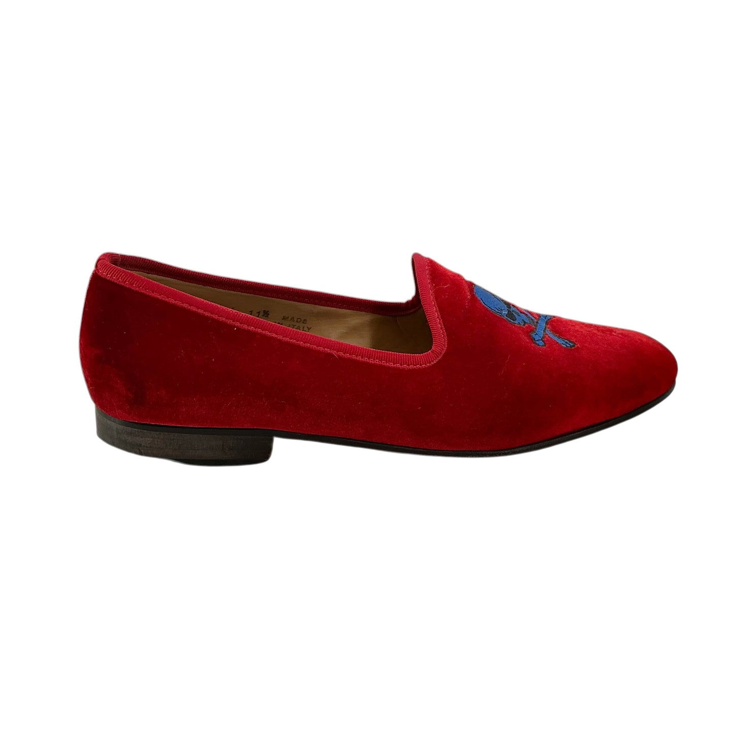 Del Toro Men's Red Velvet Skull & Bone Smoking Slipper Loafers