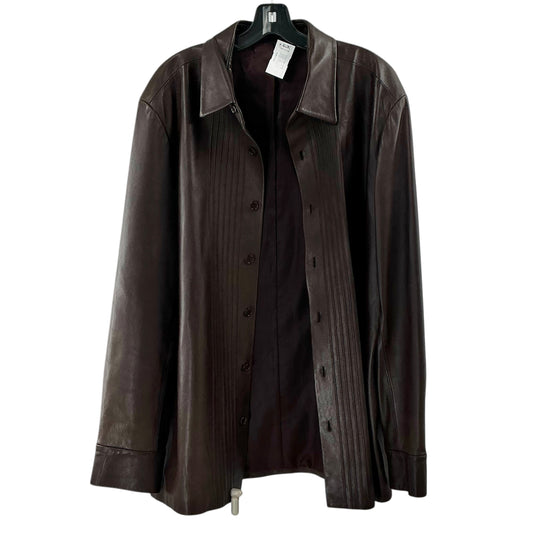 Theory Men's Pleated Leather Shirt Jacket - Dark Brown