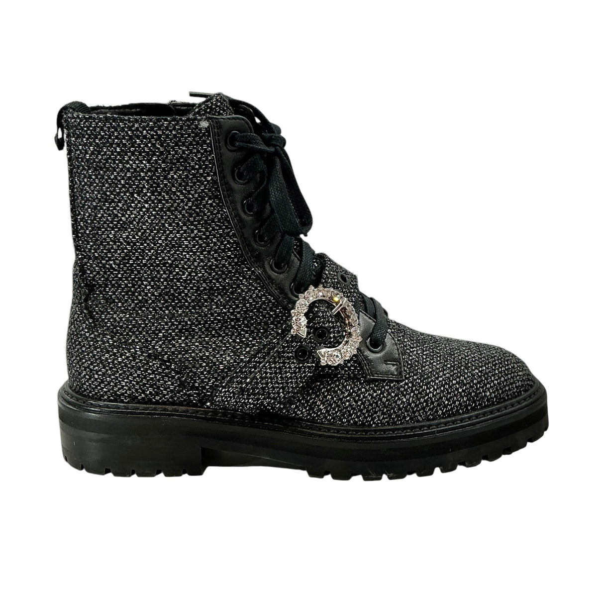 Jimmy Choo "Cora" Embellished Tweed Combat Boots