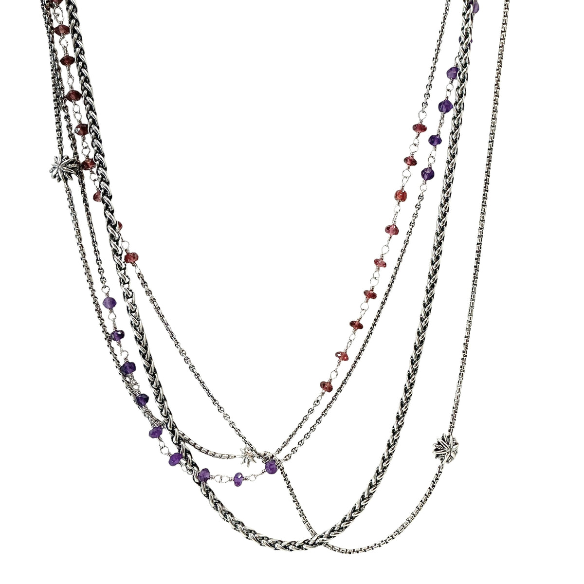 David Yurman Starburst Amethyst & Garnet Multistrand Necklace