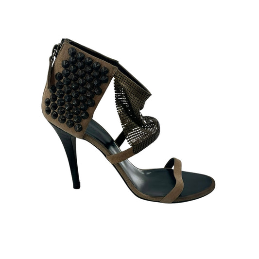 Giuseppe Zanotti x Balmain Suede Studded Metal Mesh Heels