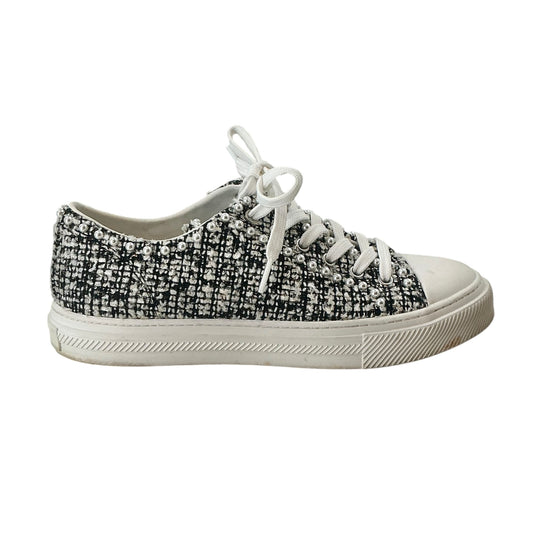 Stuart Weitzman Ollie Low Top Pearl Tweed Sneakers Black White