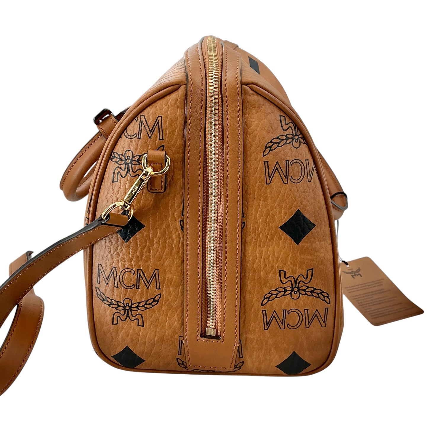 MCM Maxi Visetos Medium Aren Boston Bag – Cognac