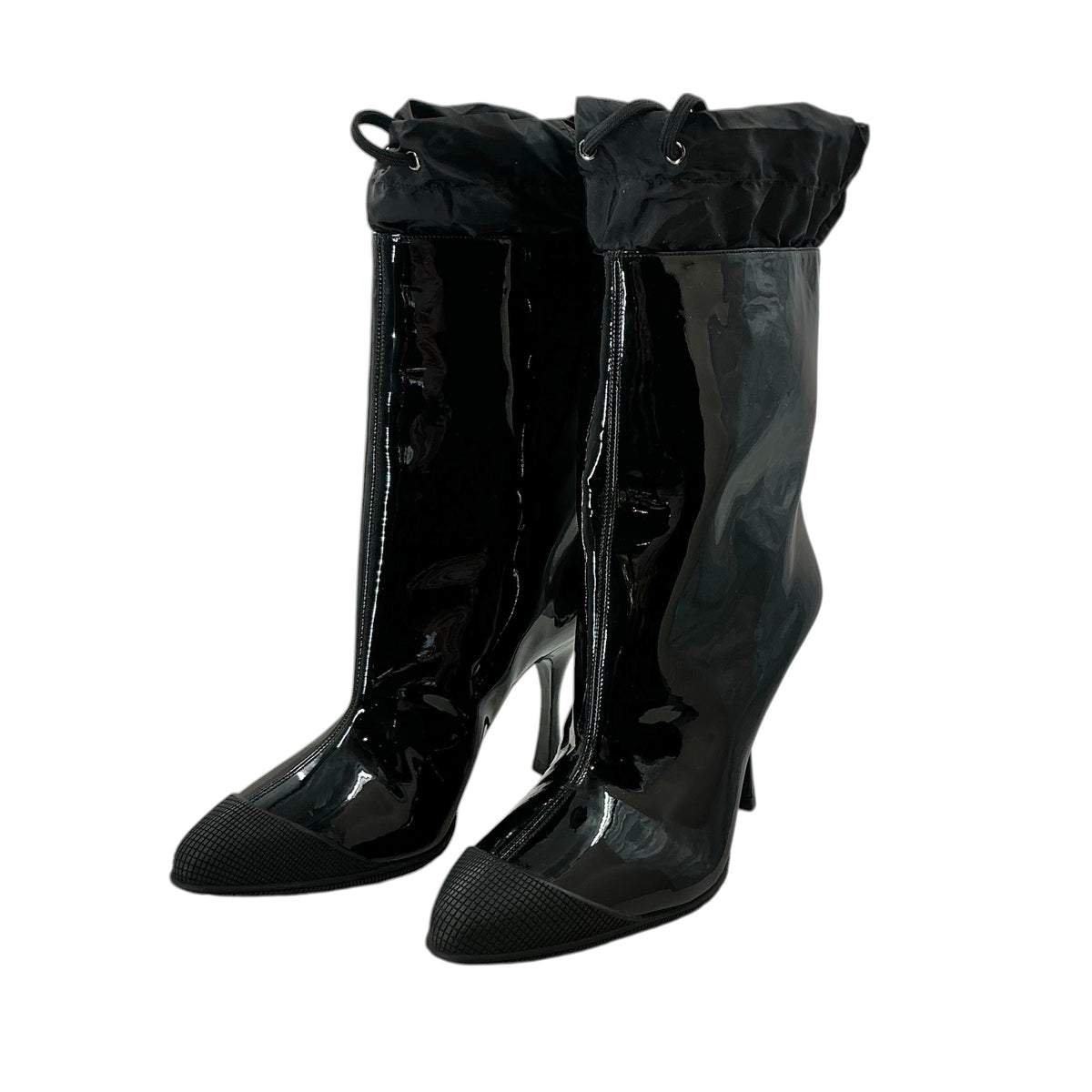 Miu Miu Black Patent Leather Heeled Rain Boots