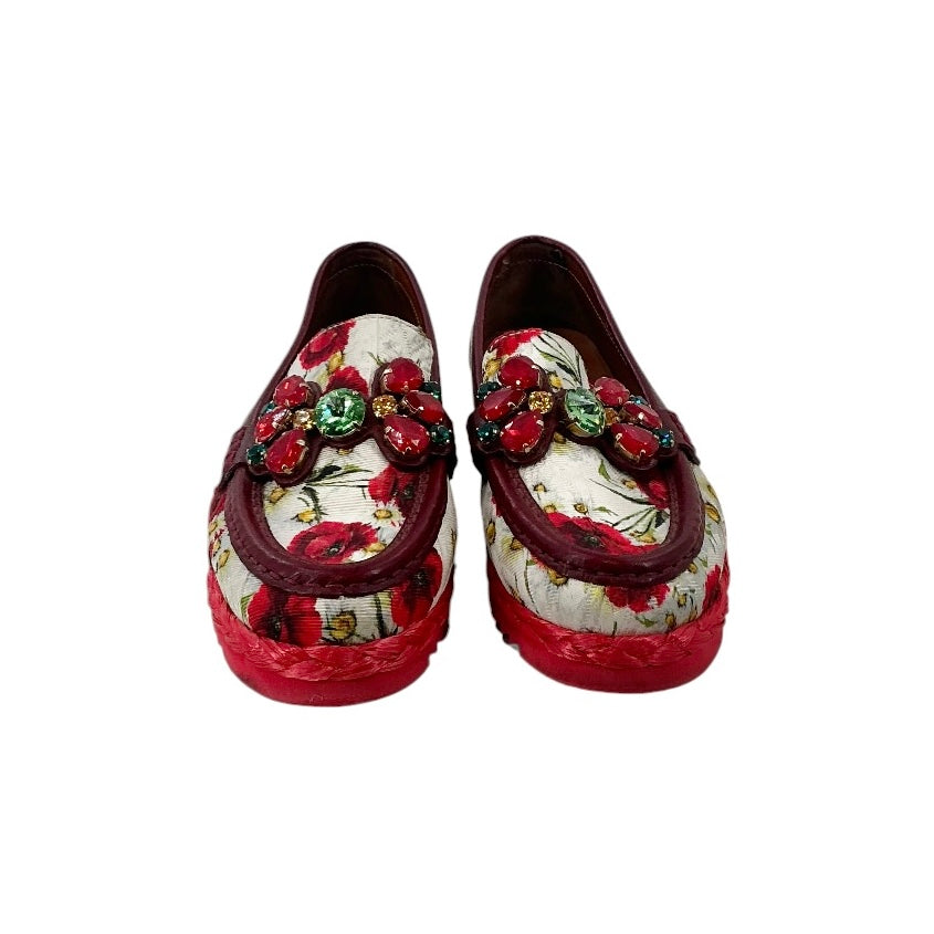 Dolce & Gabbana Palermo Crystal Embellished Floral Brocade Loafers
