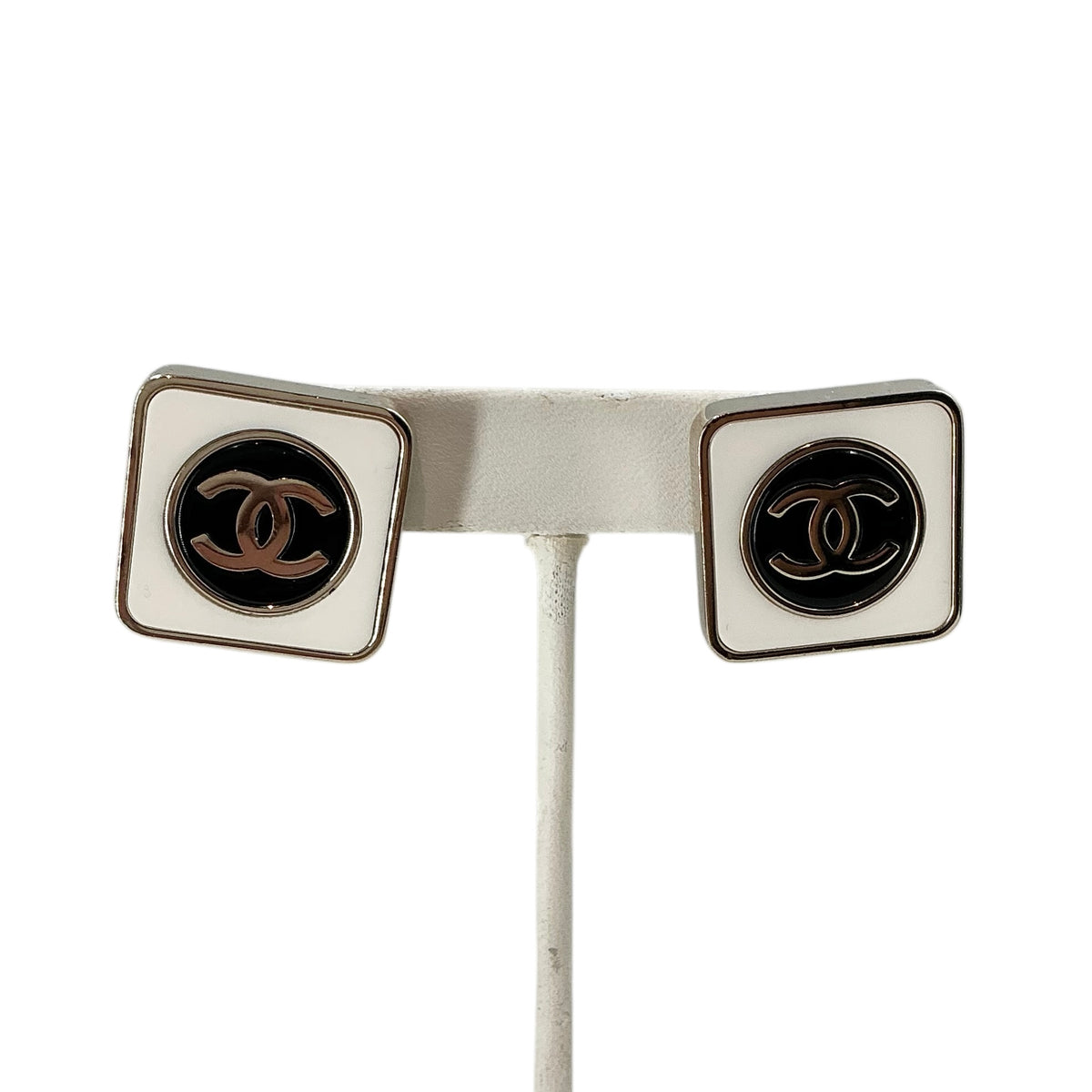 Chanel Square CC Logo Geometric Mod Enamel Statement Studs
