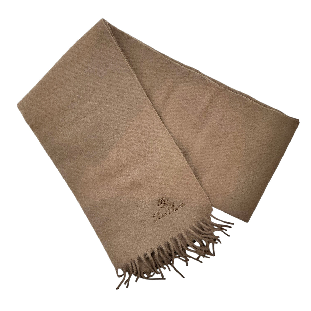 Loro Piana Luxury Fringed Cashmere Scarf – Camel / Warm Sand