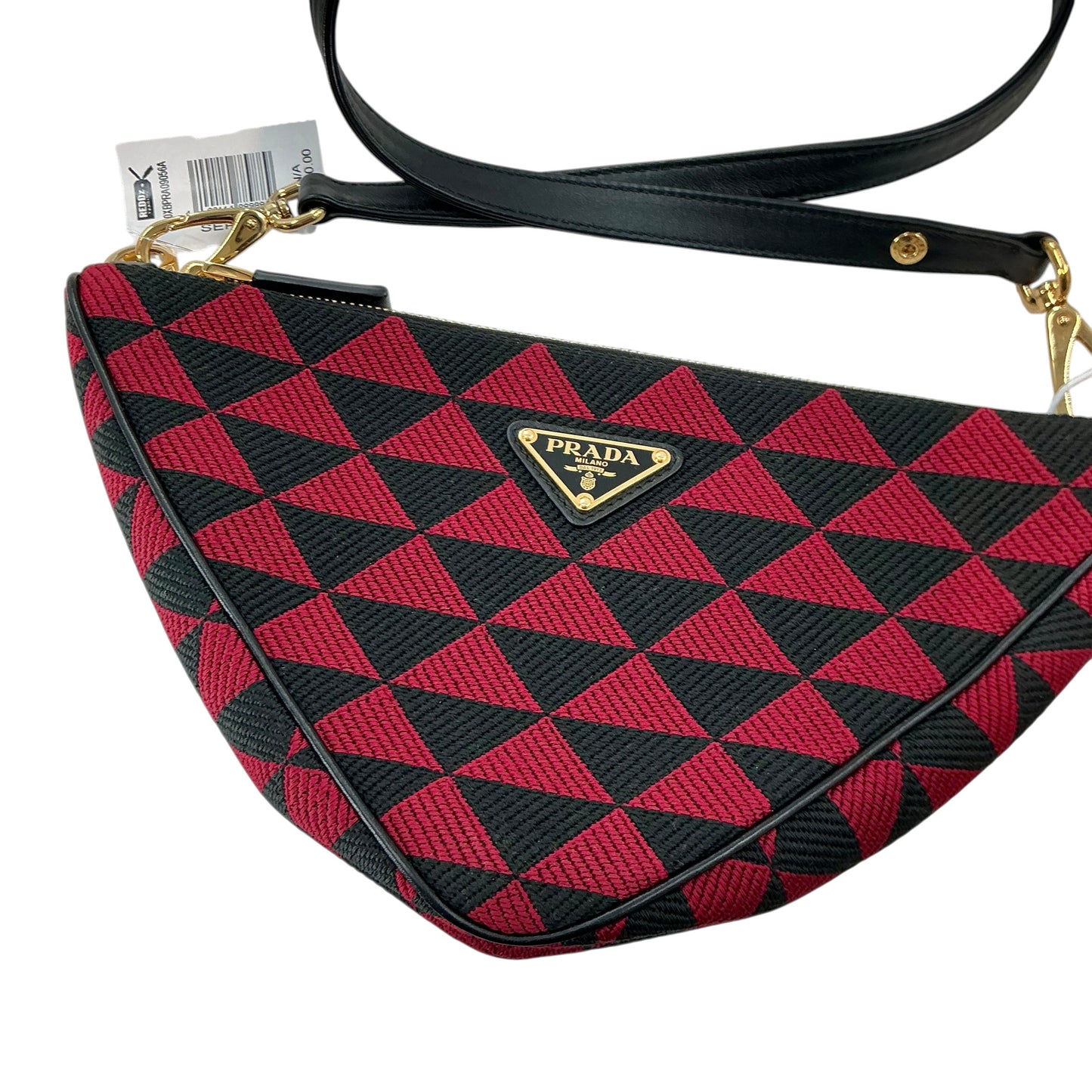 Prada Mini Symbole Triangolo Jacquard Triangle Bag – Black / Ciliegia Red