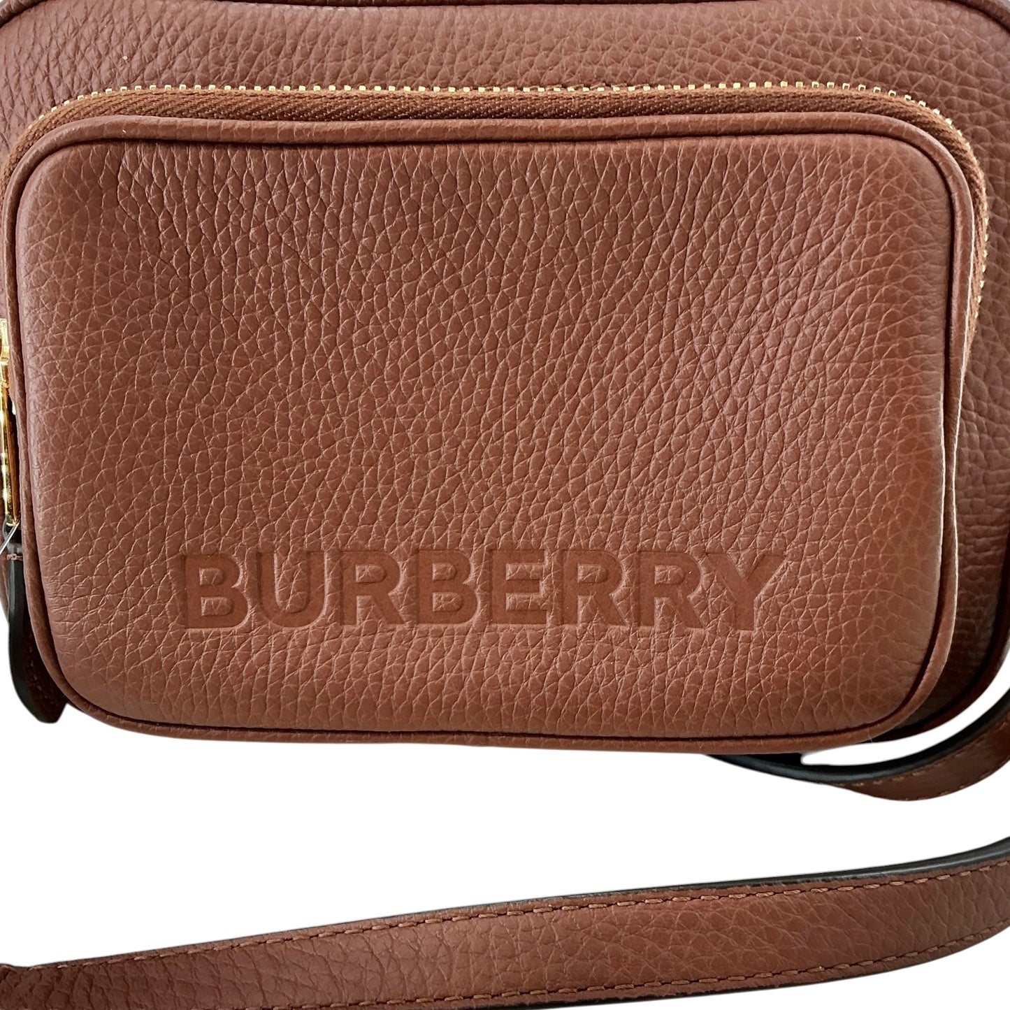 Burberry Small Branded Grainy Leather Camera Crossbody Bag – Tan Brown