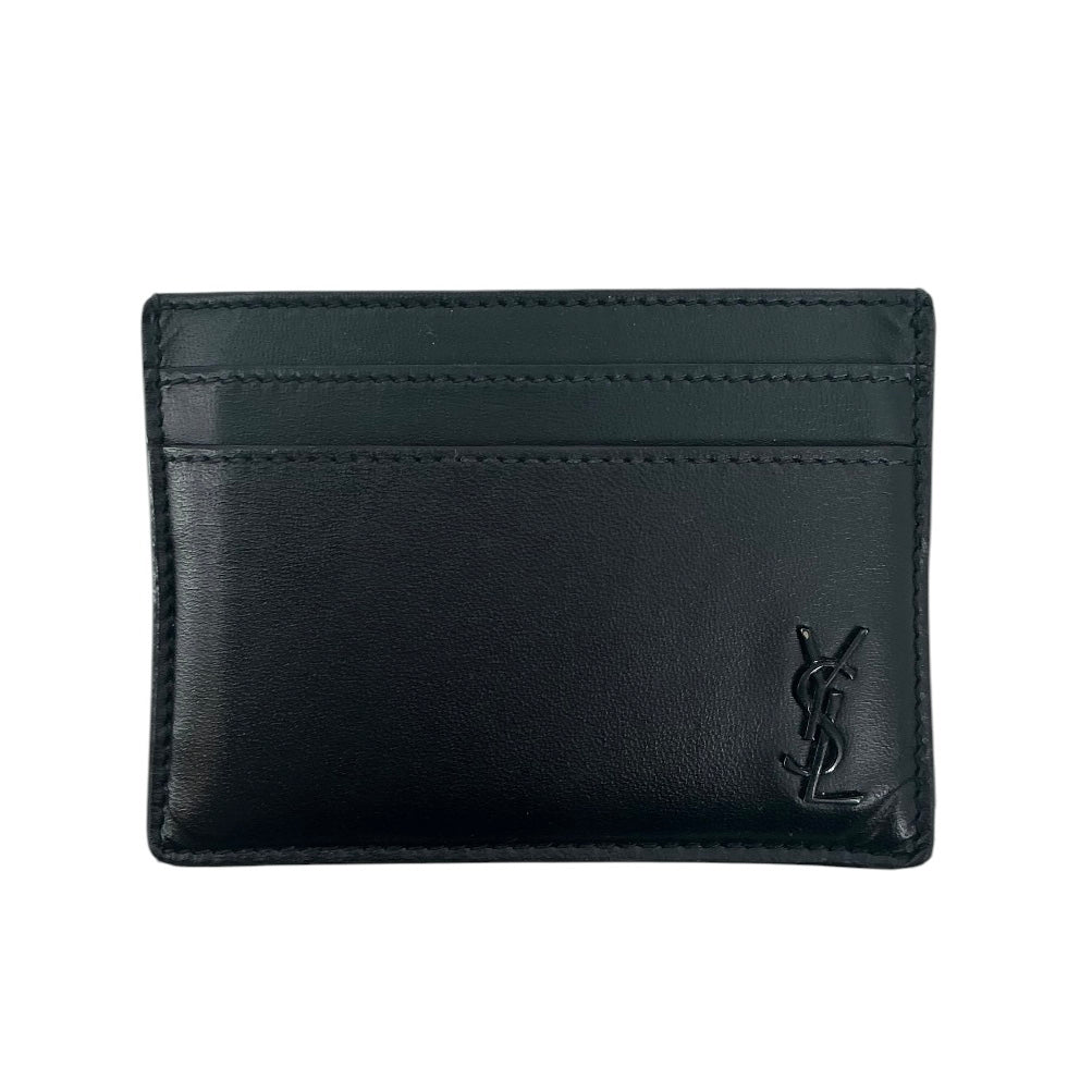 Saint Laurent Tiny Cassandre Card Case in Matte Black Leather