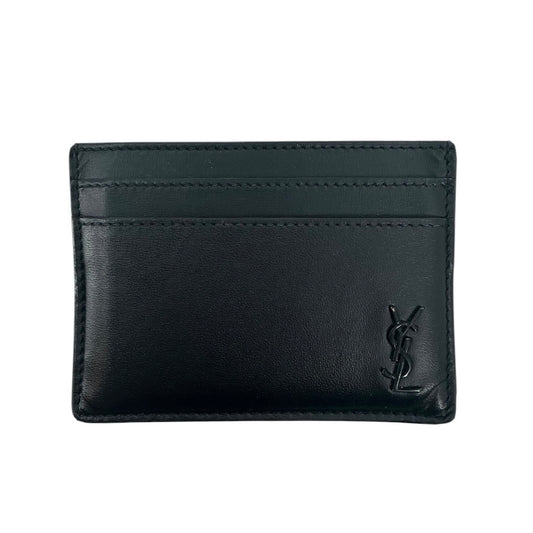 Saint Laurent Tiny Cassandre Card Case in Matte Black Leather