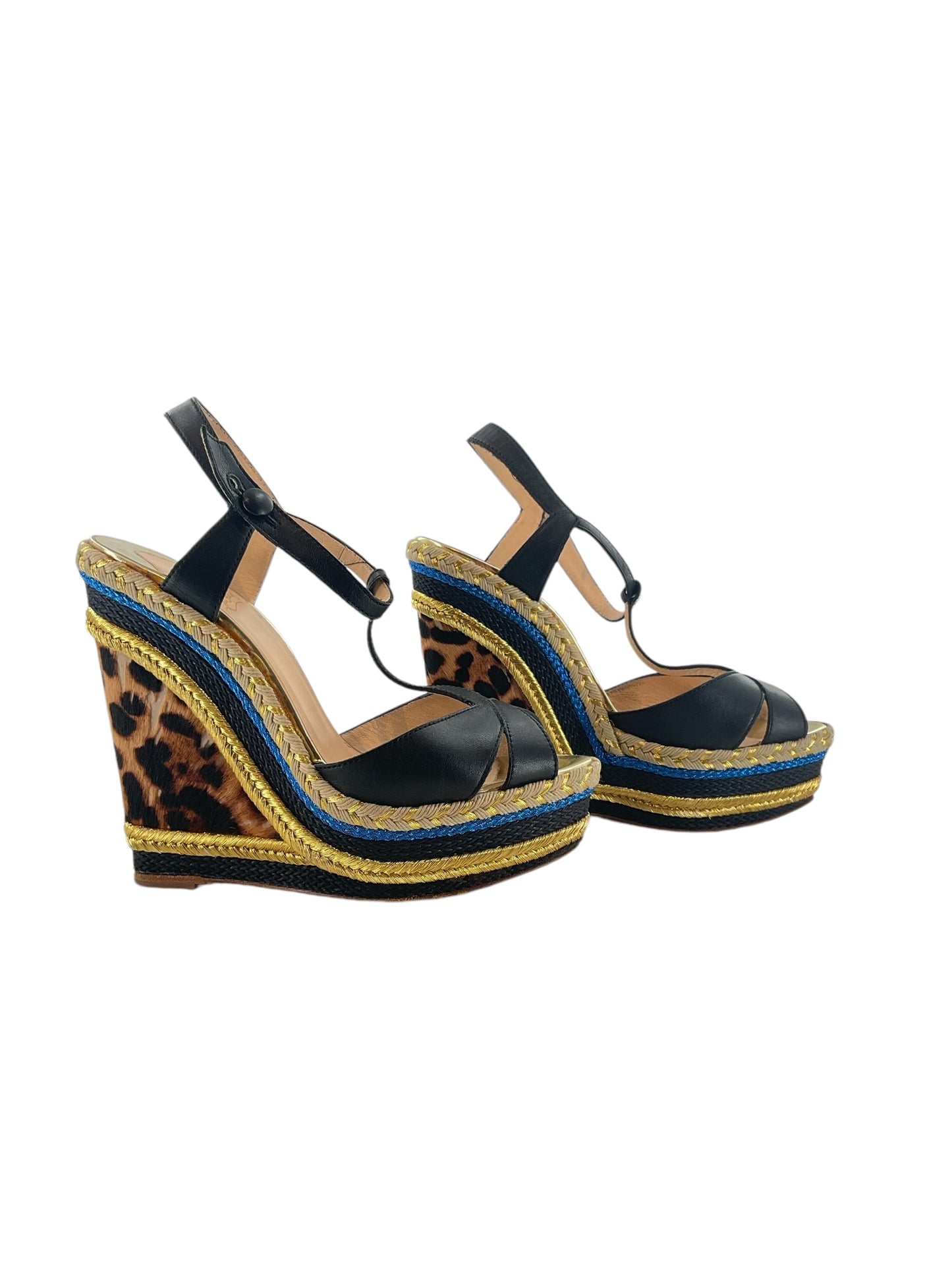 Christian Louboutin Trotolita Leopard&Pony Hair Espadrille Wedge Sandals