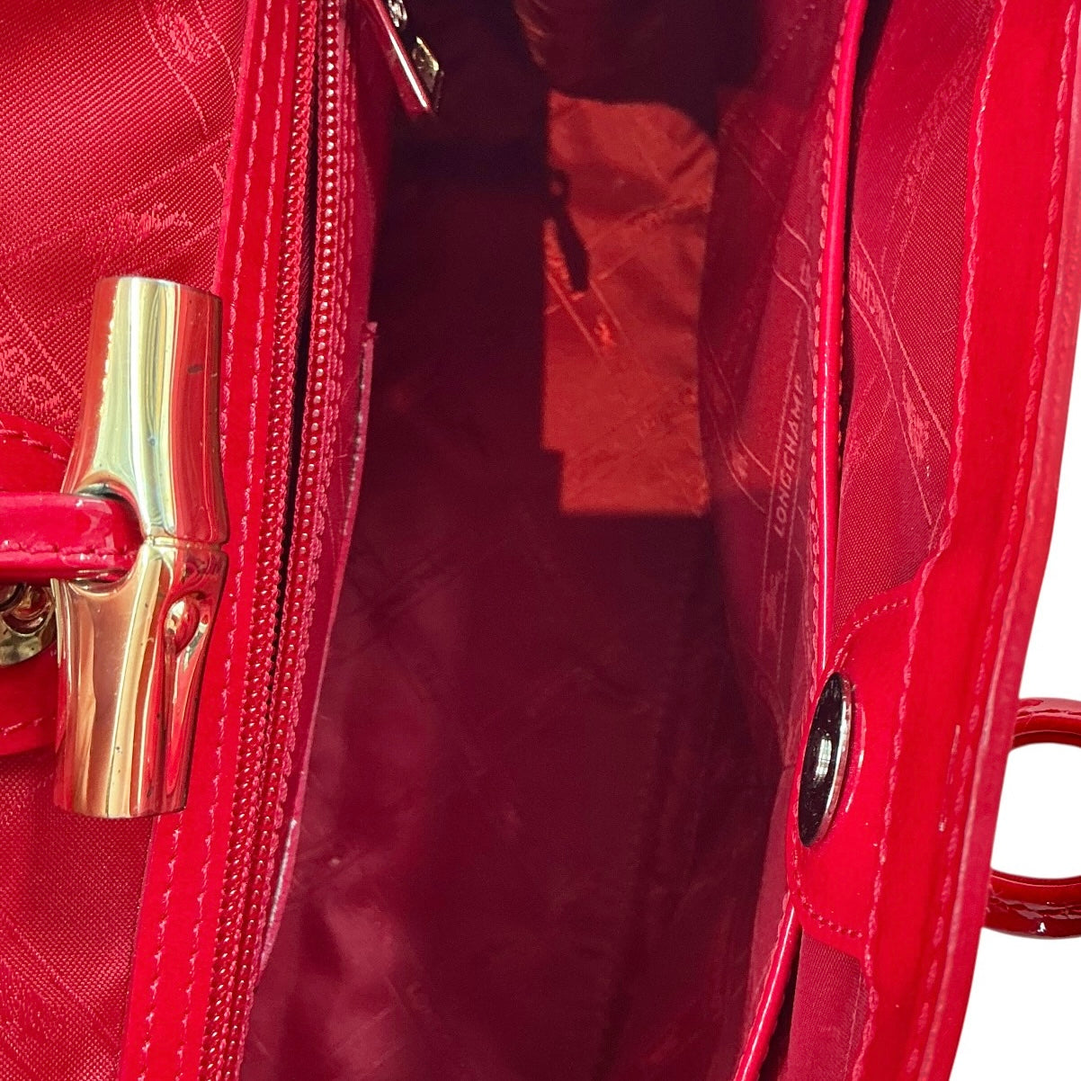 Longchamp Roseau Red Patent Leather Box Tote Bag