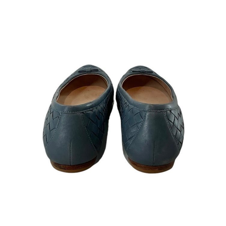 Bottega Veneta Blue Intrecciato Woven Leather Bow Ballet Flats