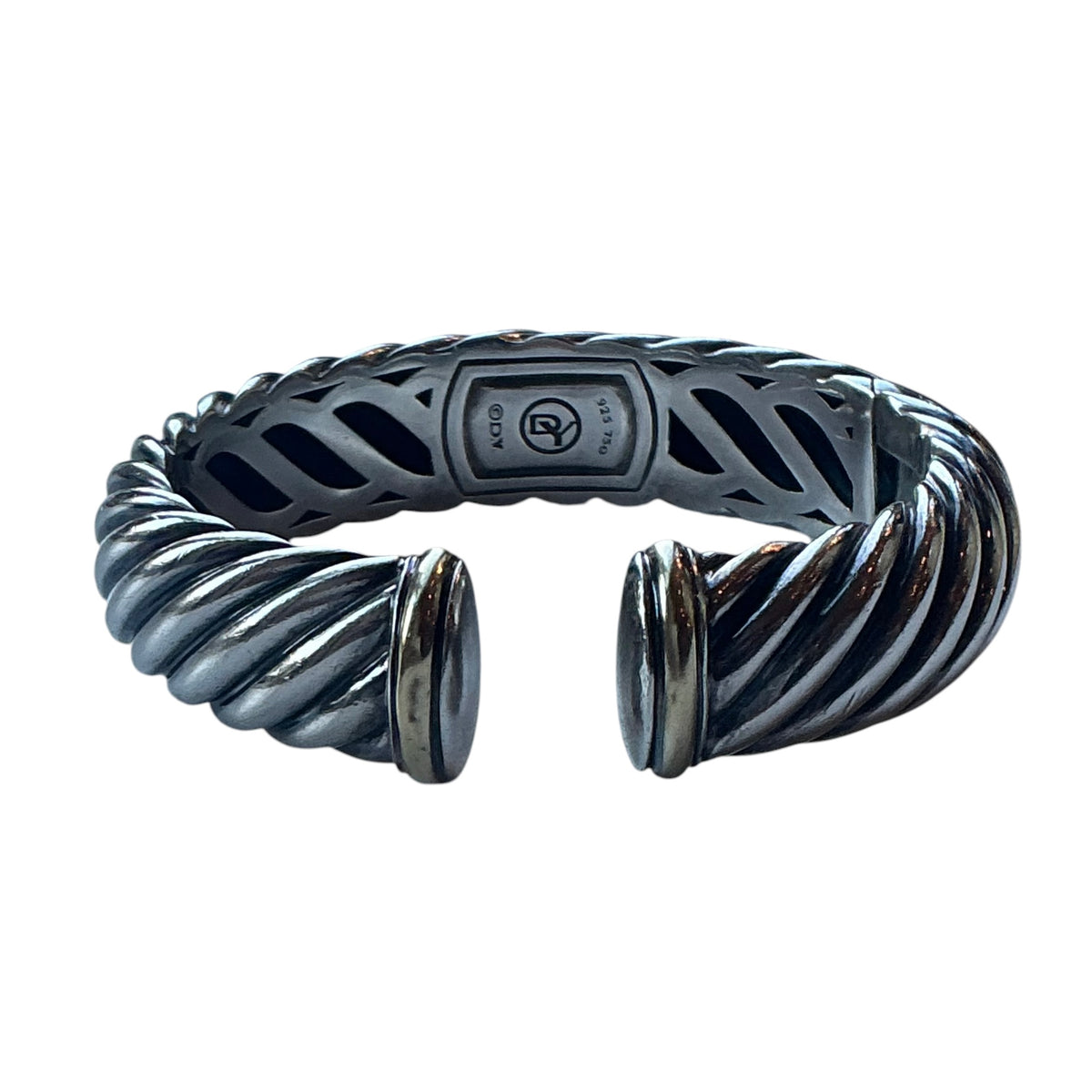 David Yurman Sterling Silver Waverly Cable Cuff Open Bangle Bracelet